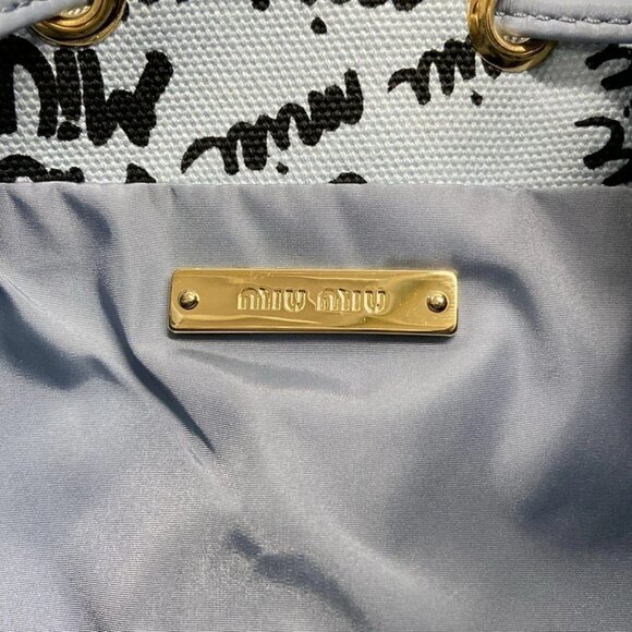 miumiu -  Light Blue Black Canvas Leather Pouch 208-081925 - Picture 5 of 6